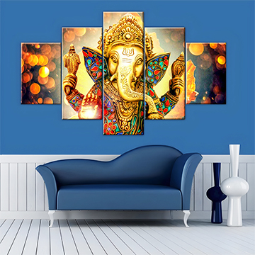 Multi-color Golden Ganesh canvas